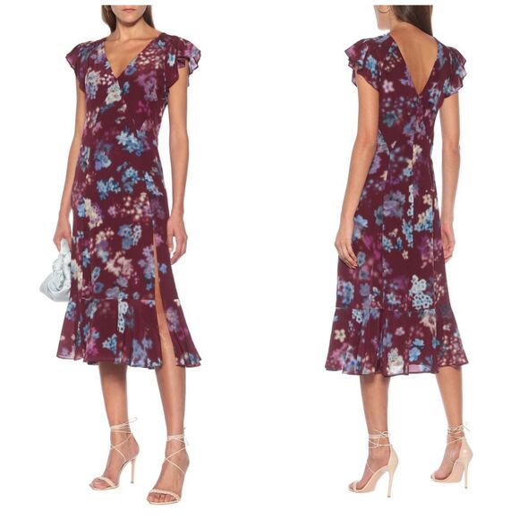 Altuzarra Sakura Purple Floral Silk Crepe Ruffle Midi Dress $1207 Sz FR 38 US 6 - Picture 1 of 10